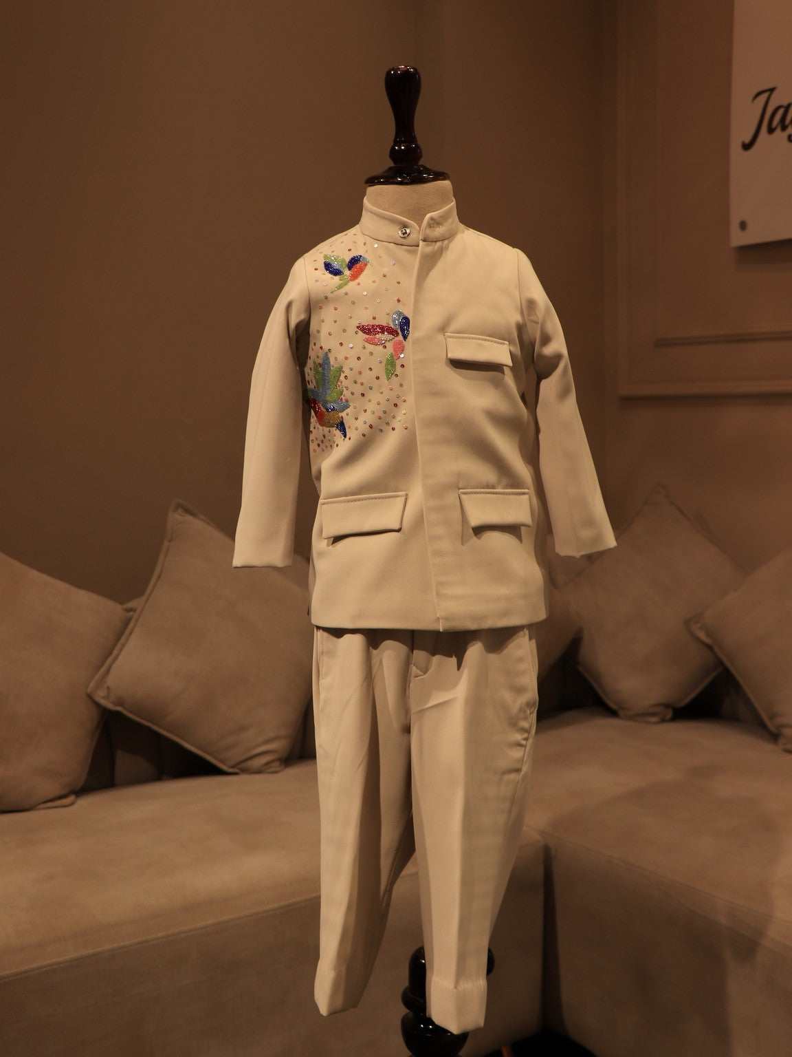 Pearl white kids jodhpuri set
