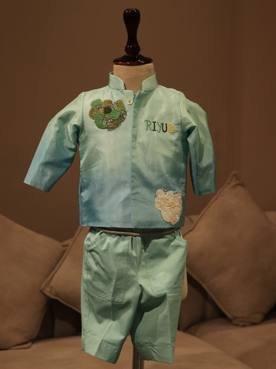 Sea green custom kid dress