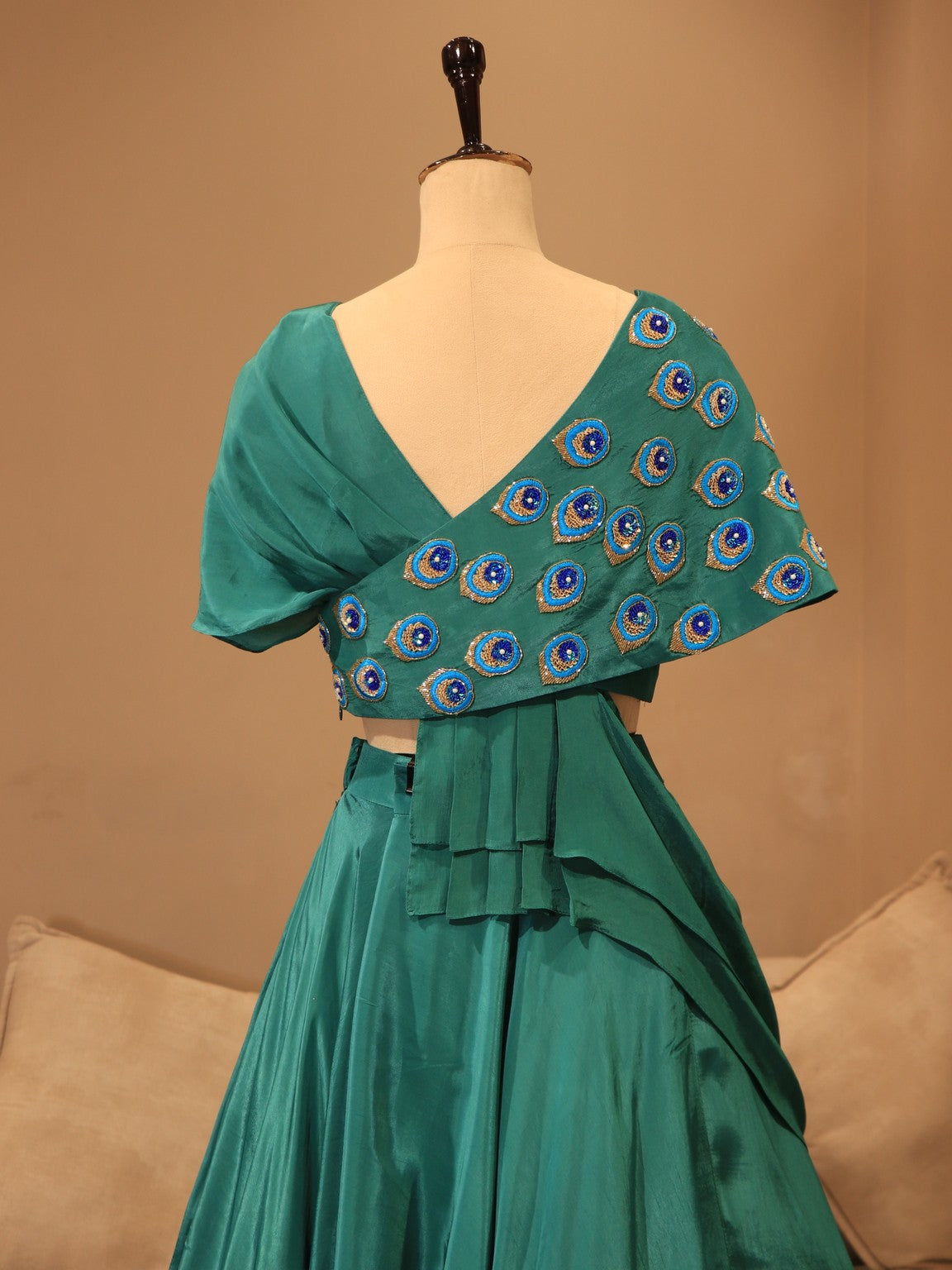 Turquoish green peacock cape top skirt set