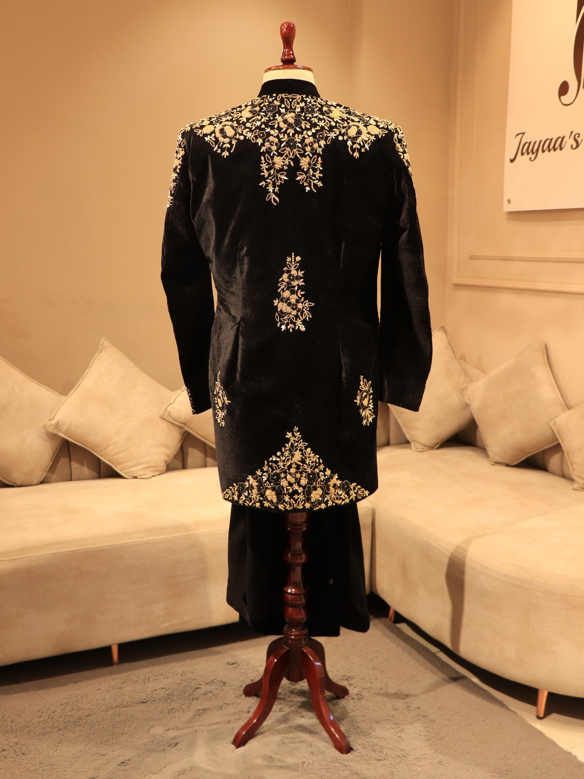 Black velvet mens achkan set