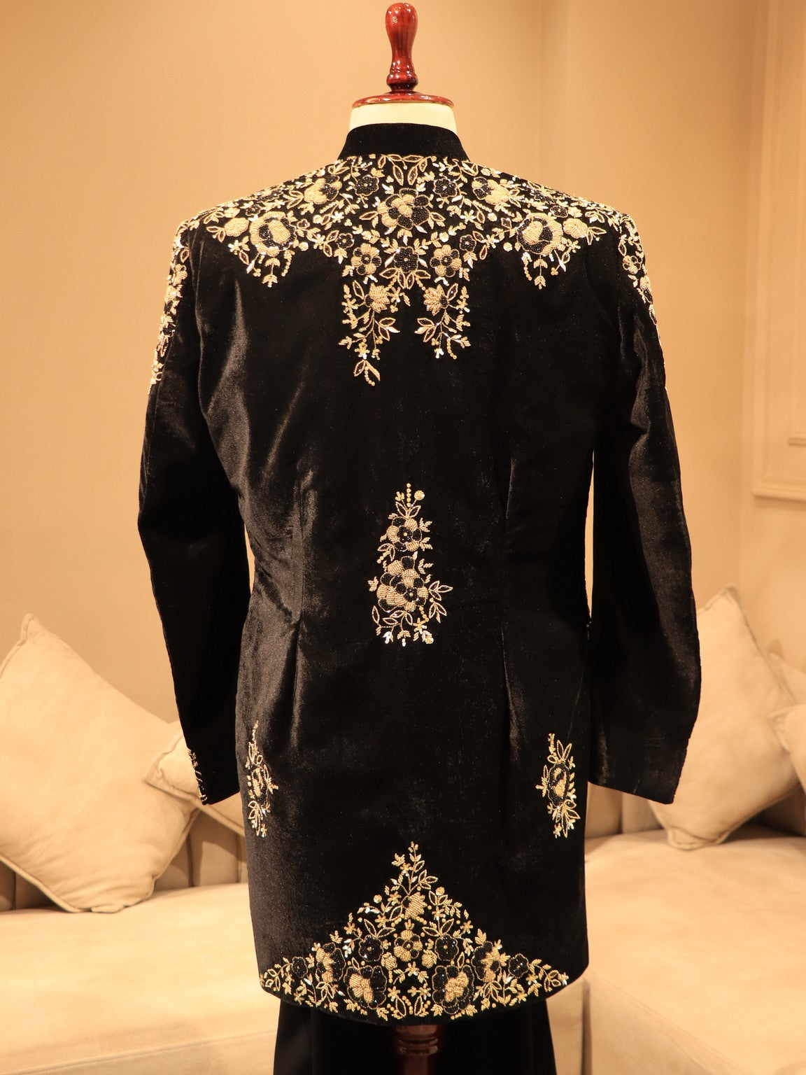 Black velvet mens achkan set