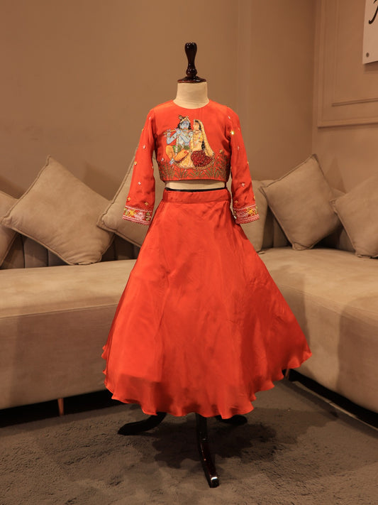 Rust orange radha krishna ji kid dress