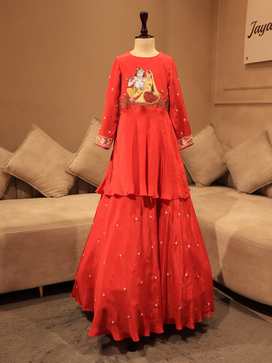 Rust orange radha krishna ji kids dress
