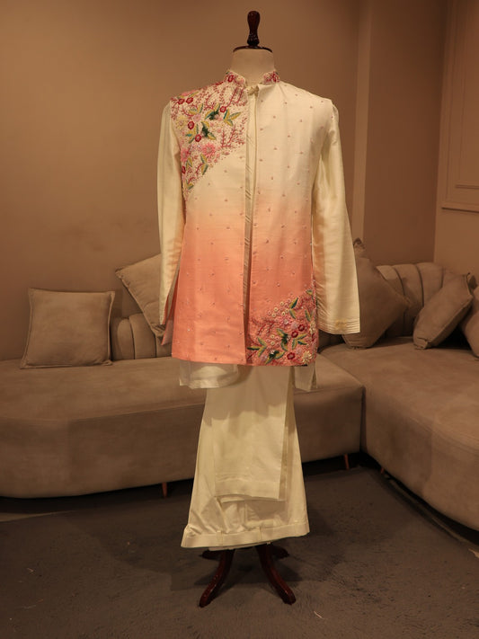 peach shaded mens indo western