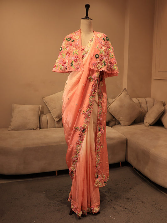 peach shaded saree