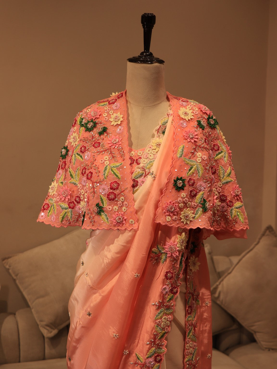 peach shaded saree