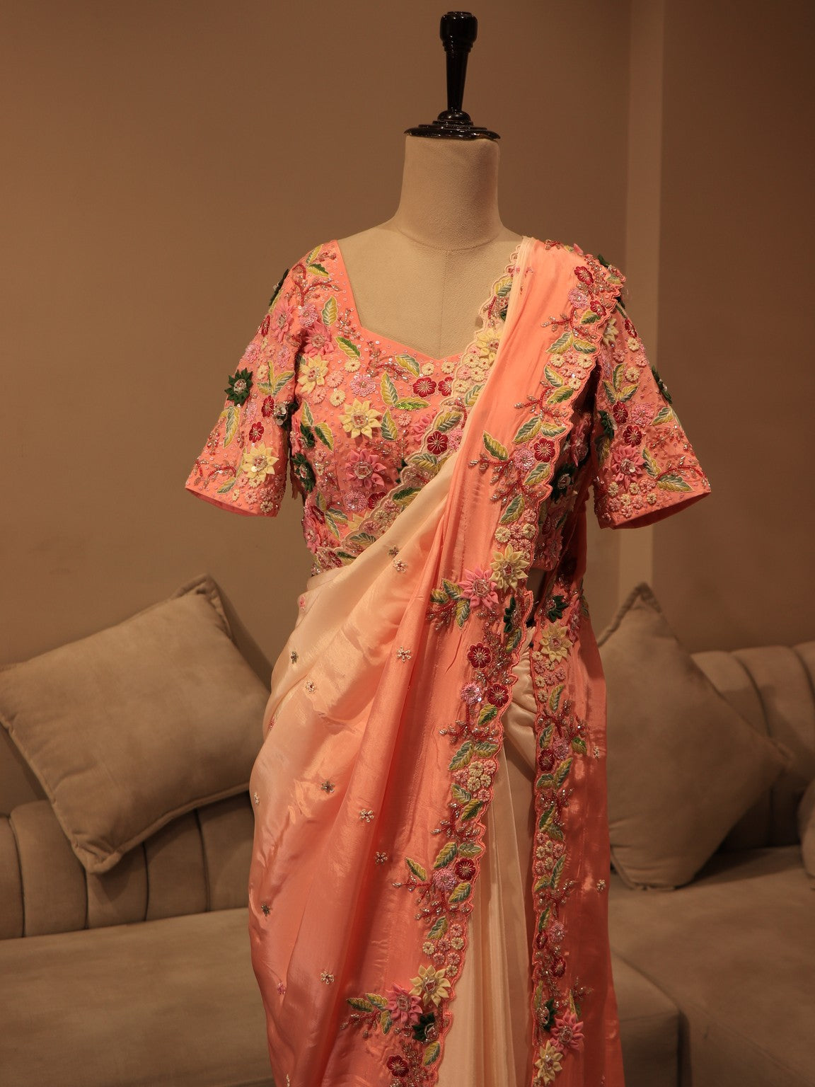 peach shaded saree