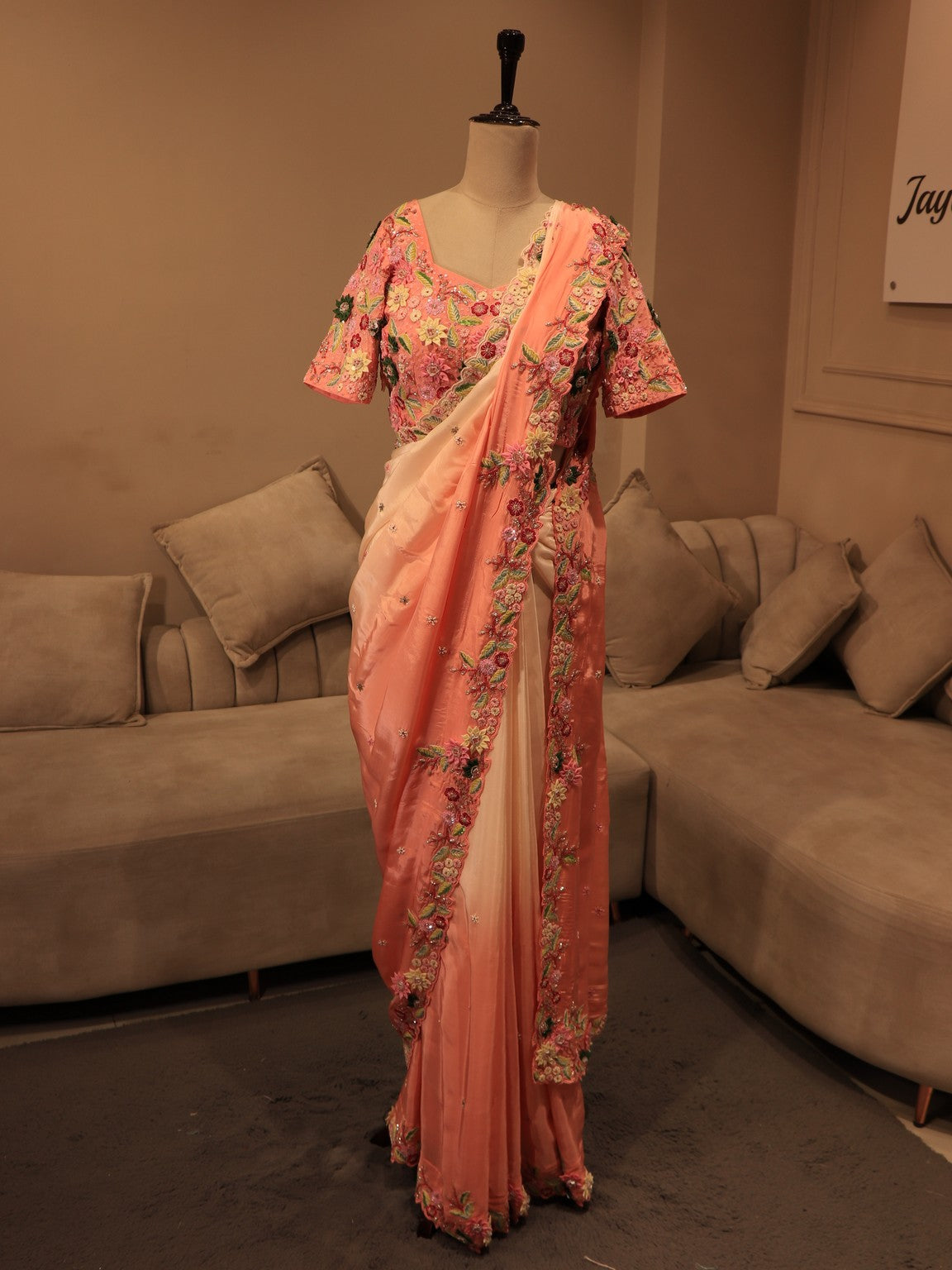 peach shaded saree