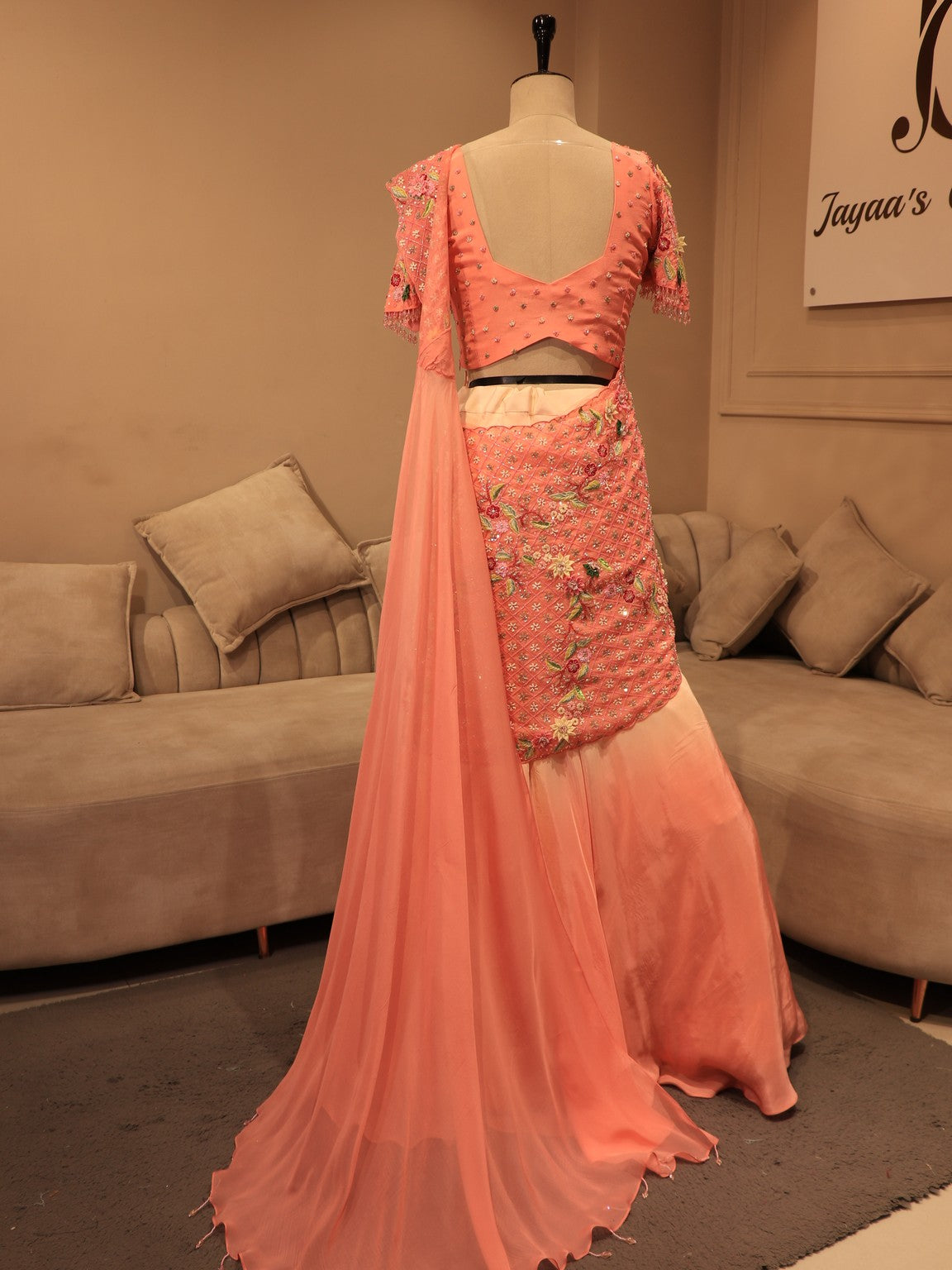 peach shaded drape lehenga set