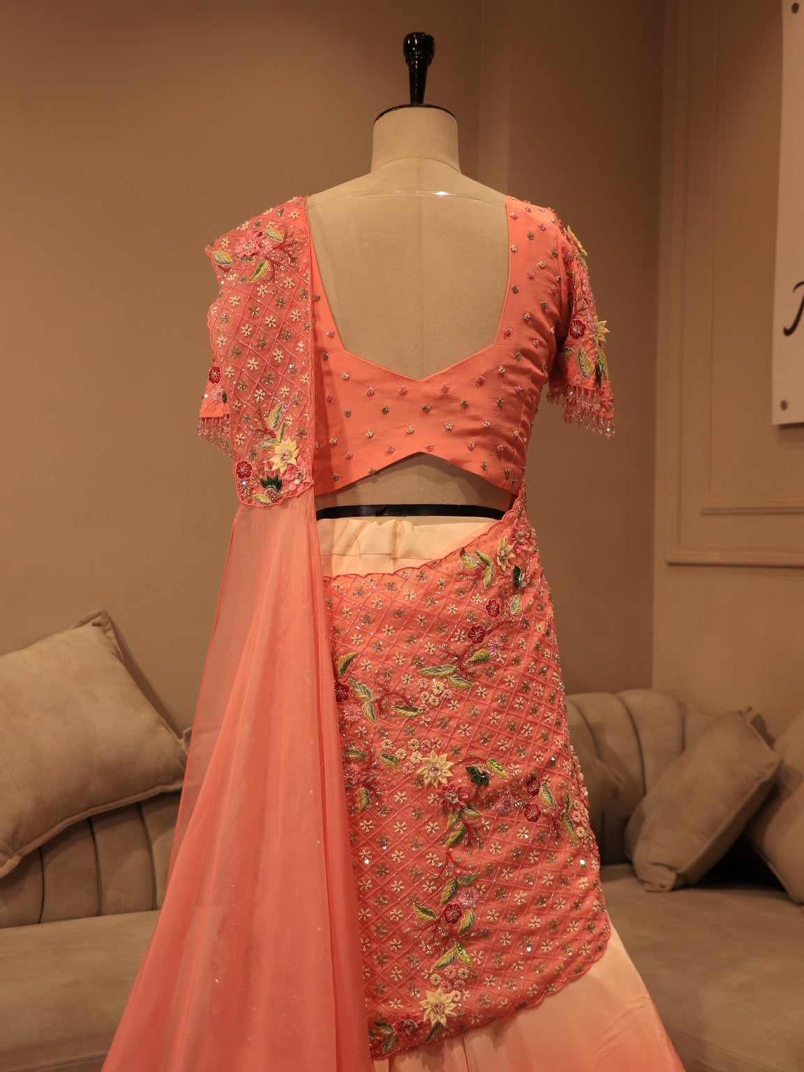 peach shaded drape lehenga set