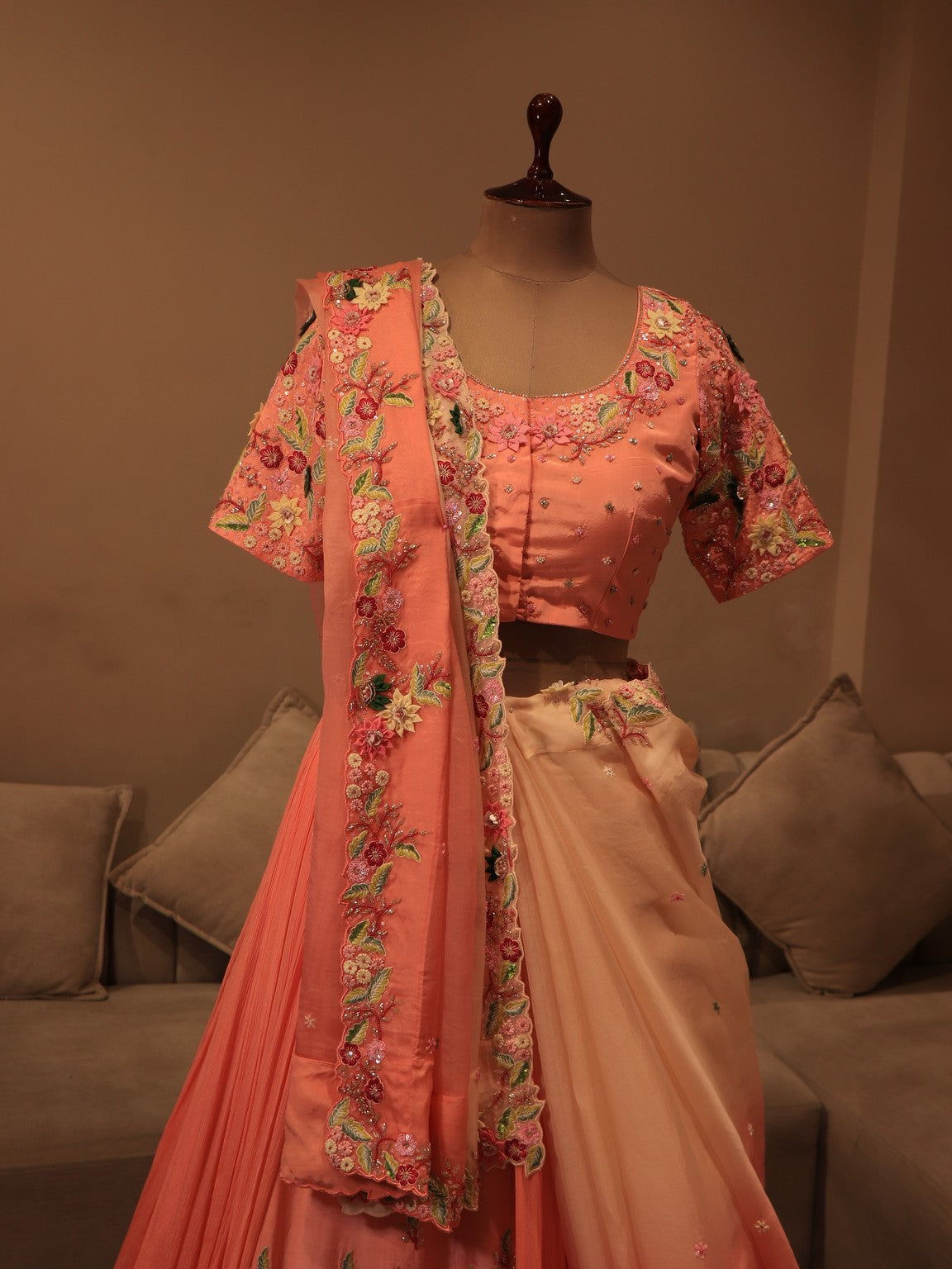 peach shaded embroidered lehenga set