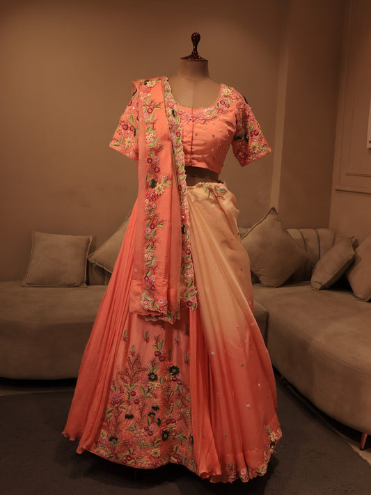 peach shaded embroidered lehenga set