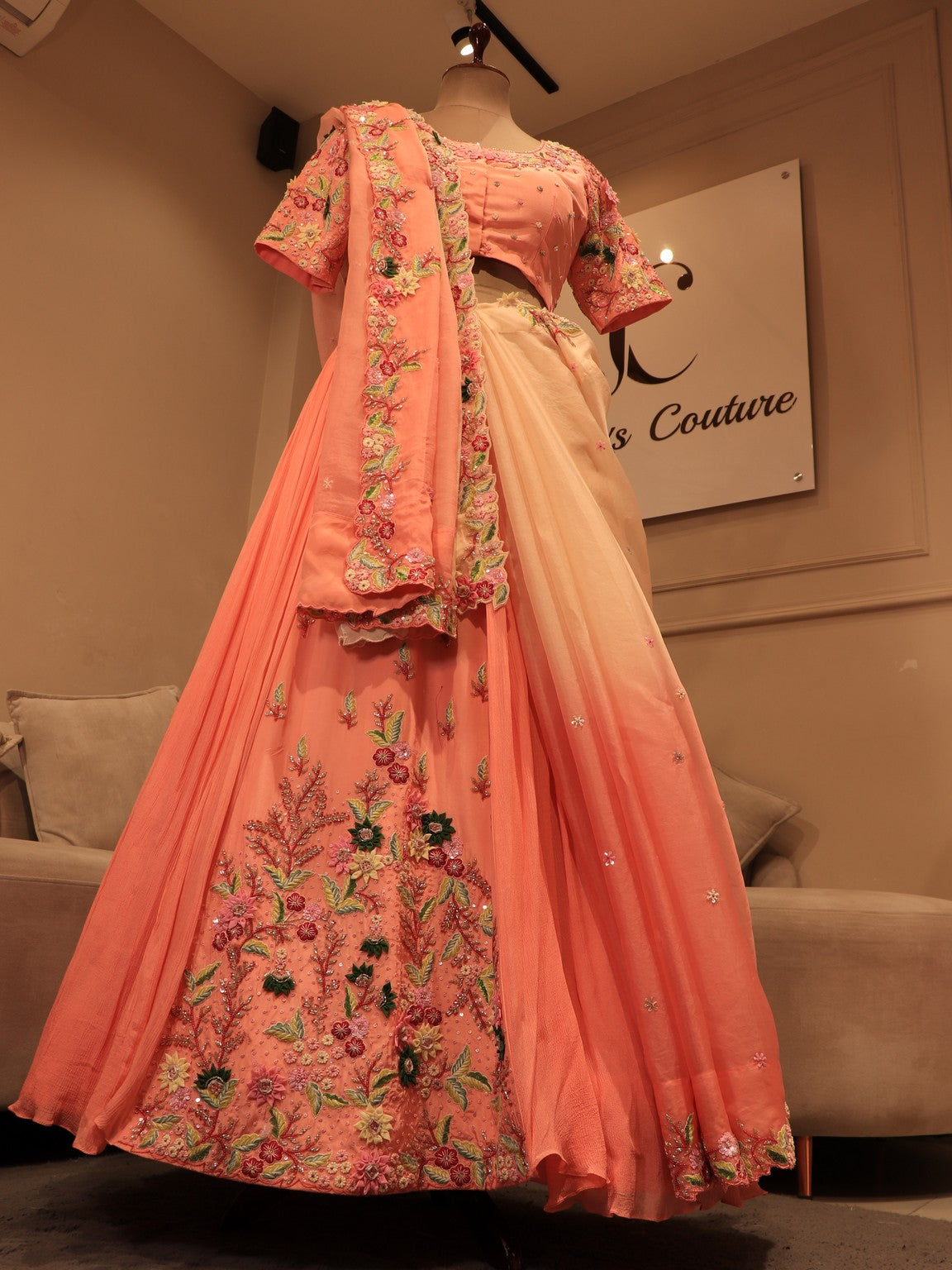 peach shaded embroidered lehenga set