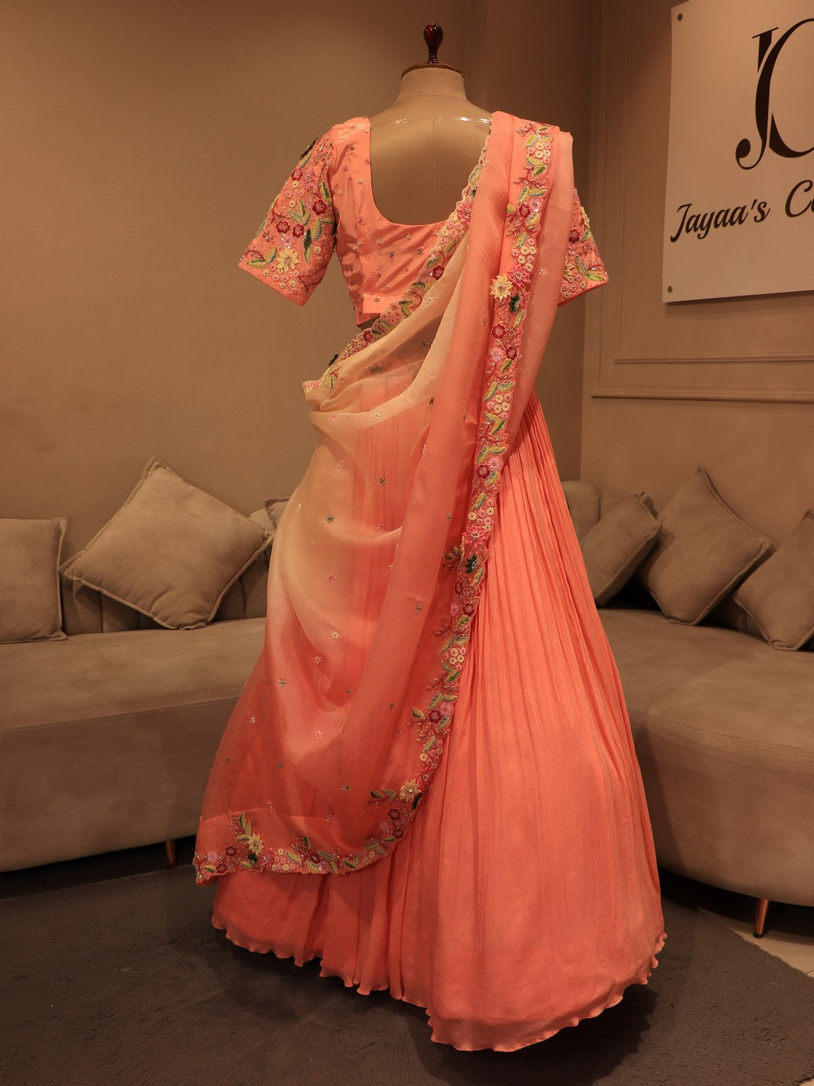peach shaded embroidered lehenga set