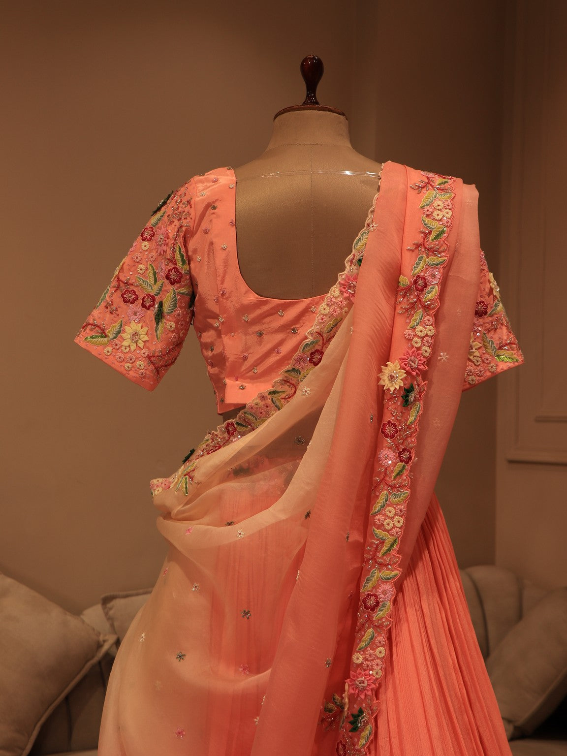 peach shaded embroidered lehenga set