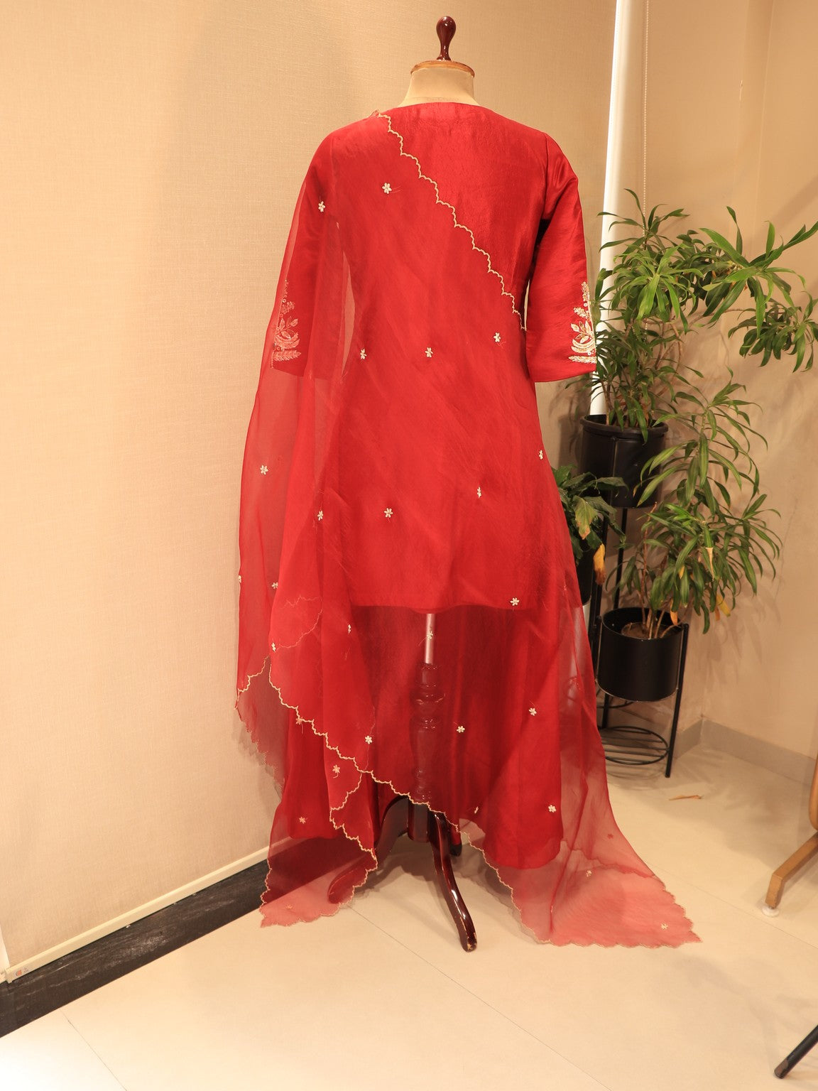 Red embroidered kurta plazo set