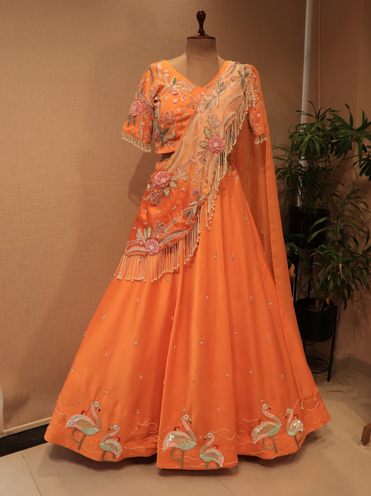 peach embroidered lehenga set