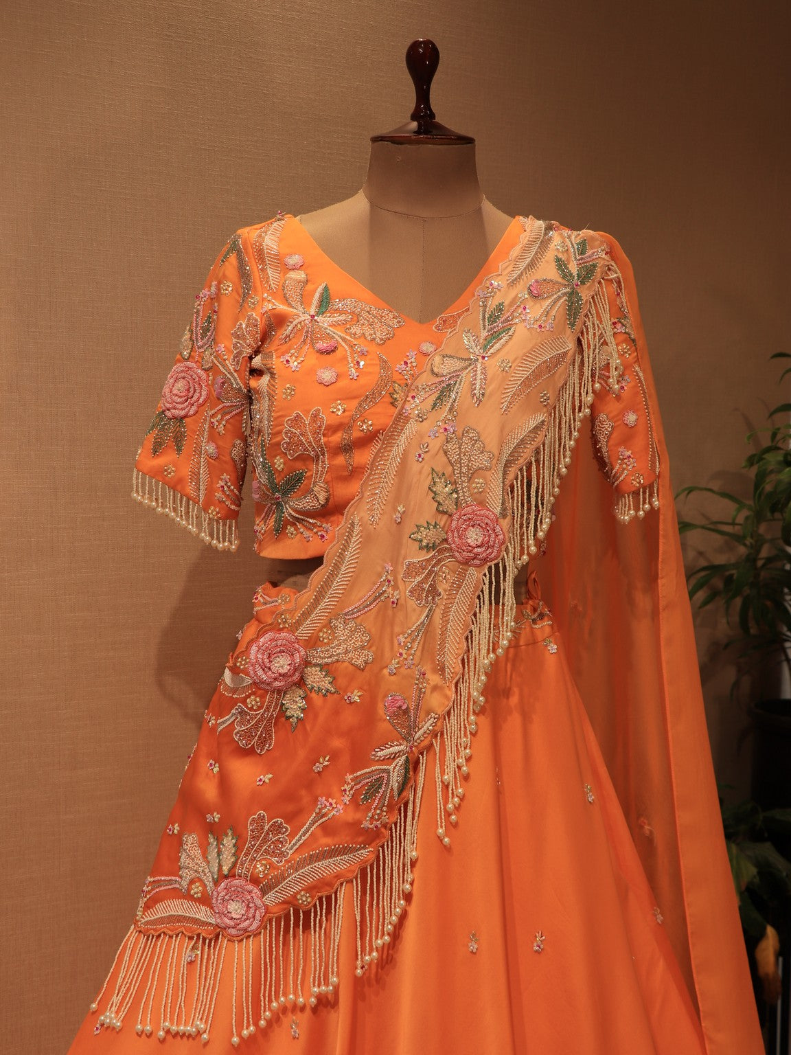 peach embroidered lehenga set