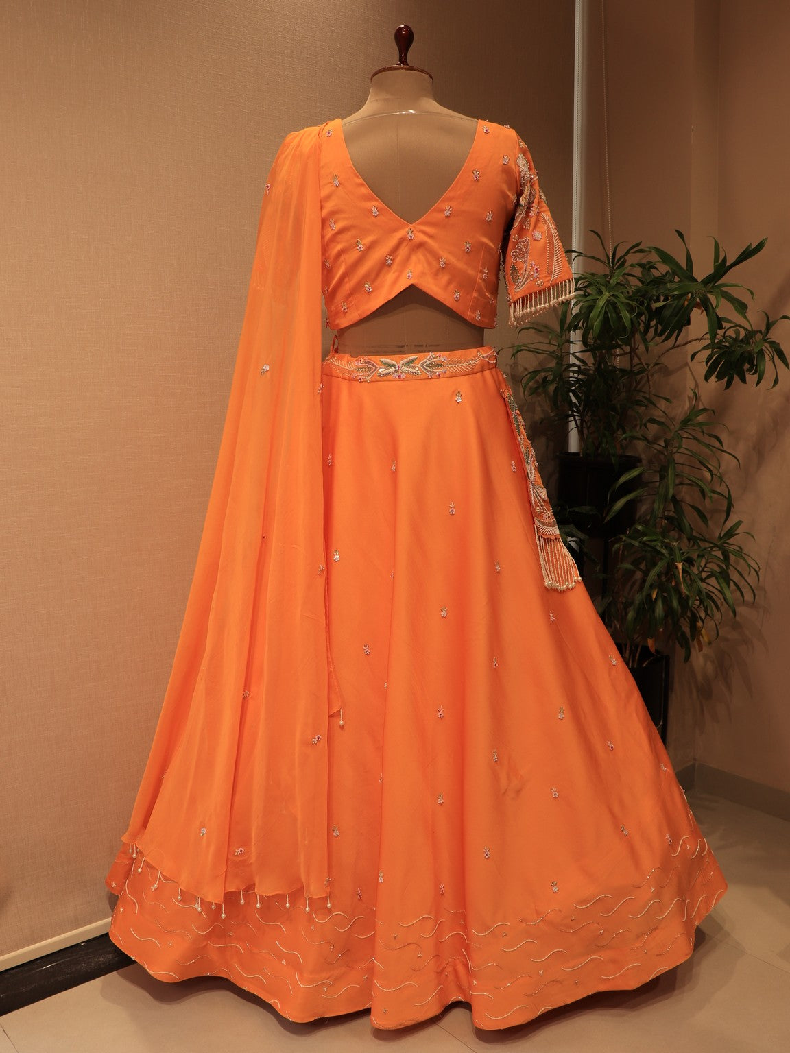 peach embroidered lehenga set