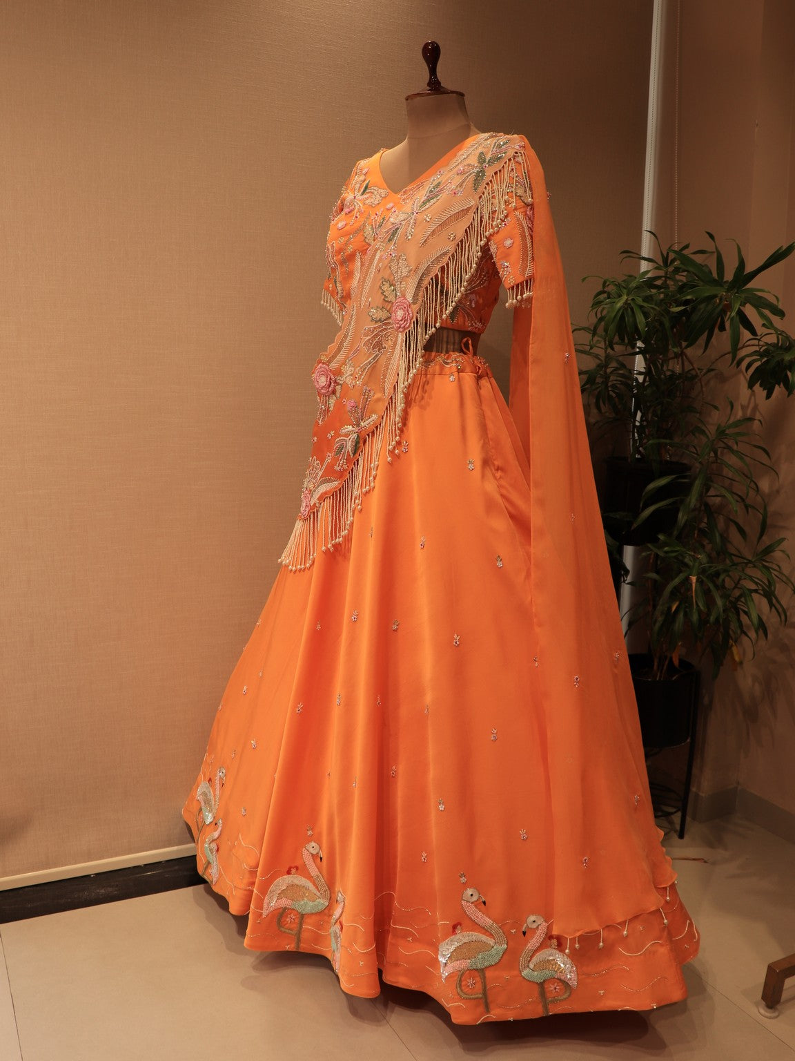peach embroidered lehenga set