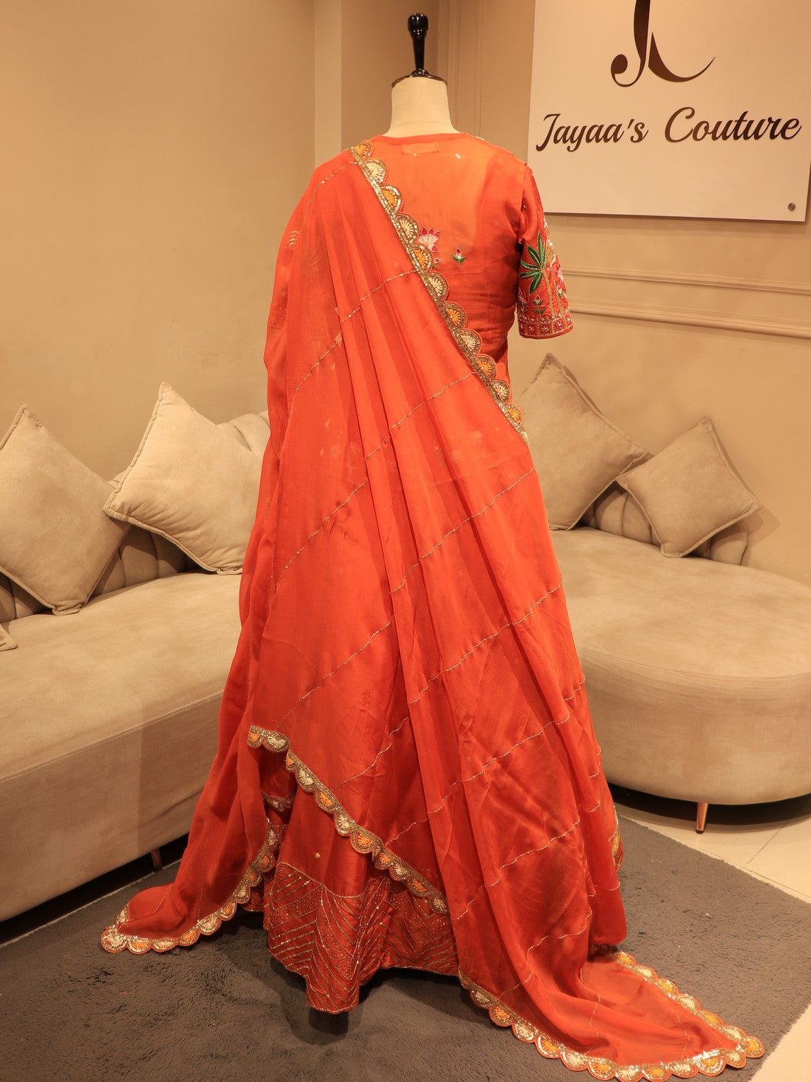 Rust orange hand painted lehenga set