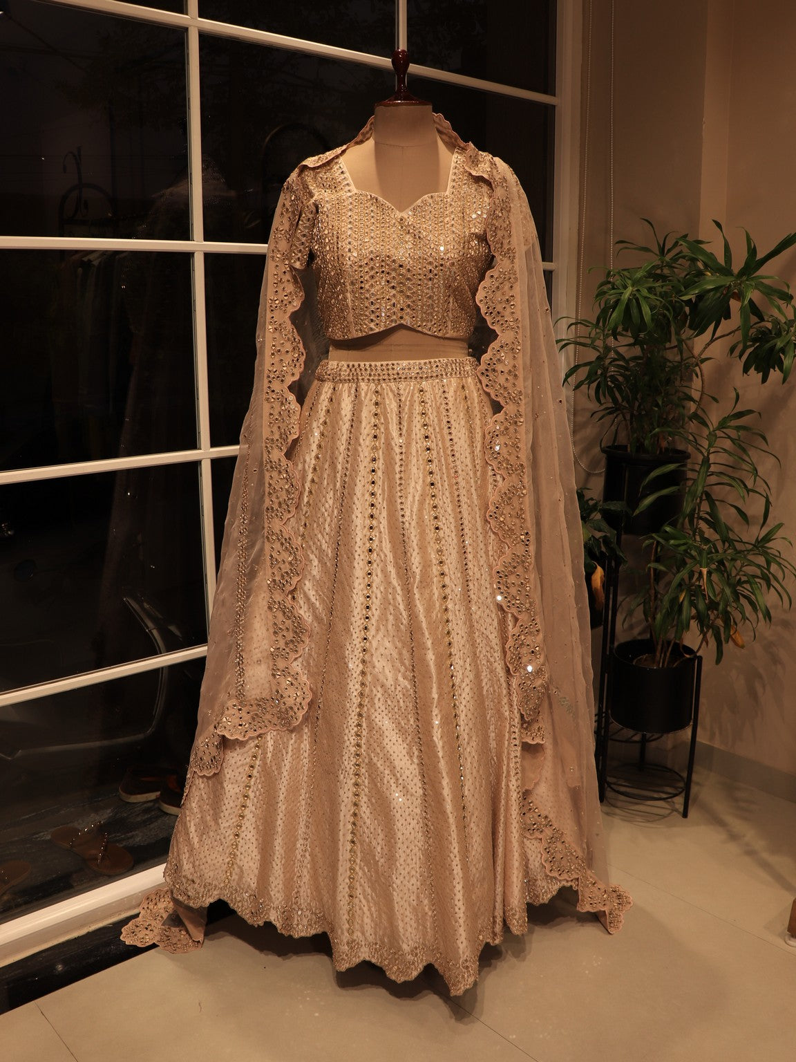 Champagne gold tissue mirror lehenga set
