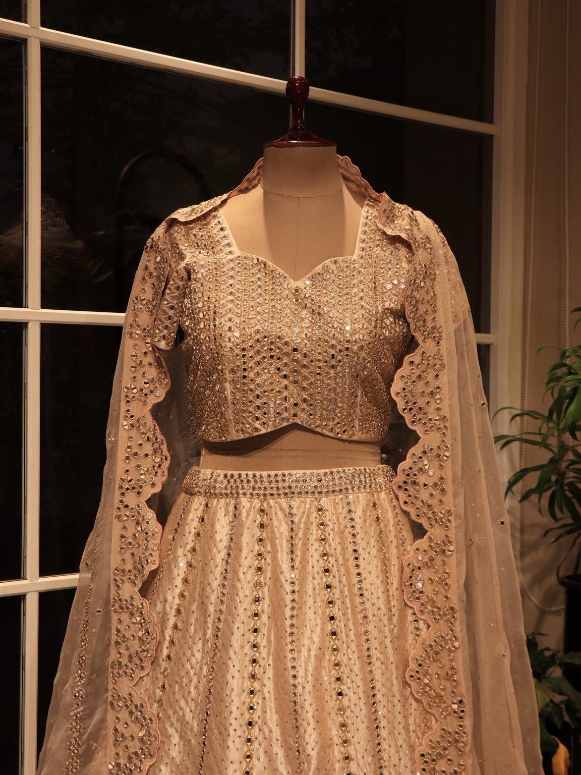 Champagne gold tissue mirror lehenga set