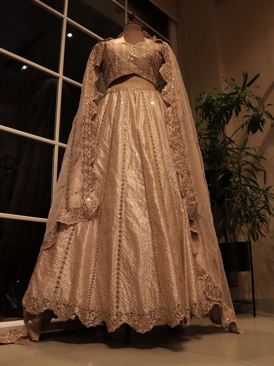 Champagne gold tissue mirror lehenga set
