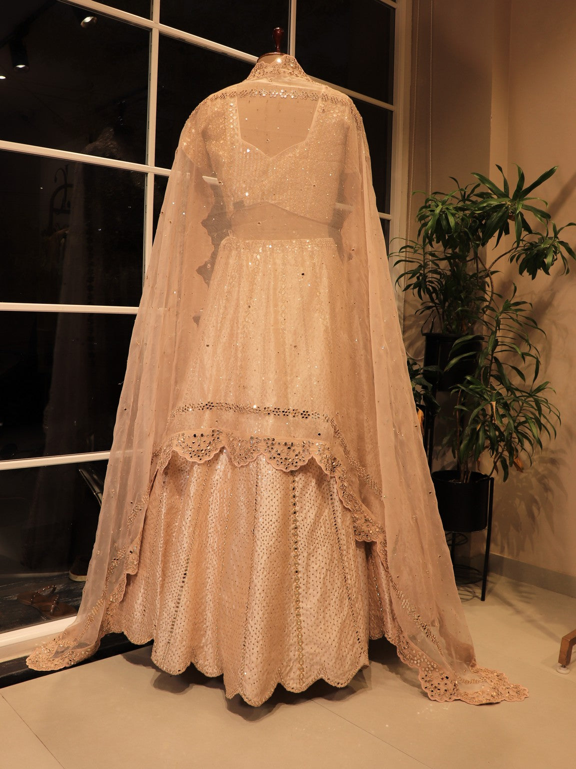 Champagne gold tissue mirror lehenga set