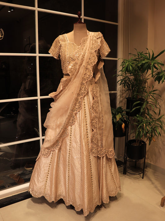 Champagne gold tissue mirror lehenga set