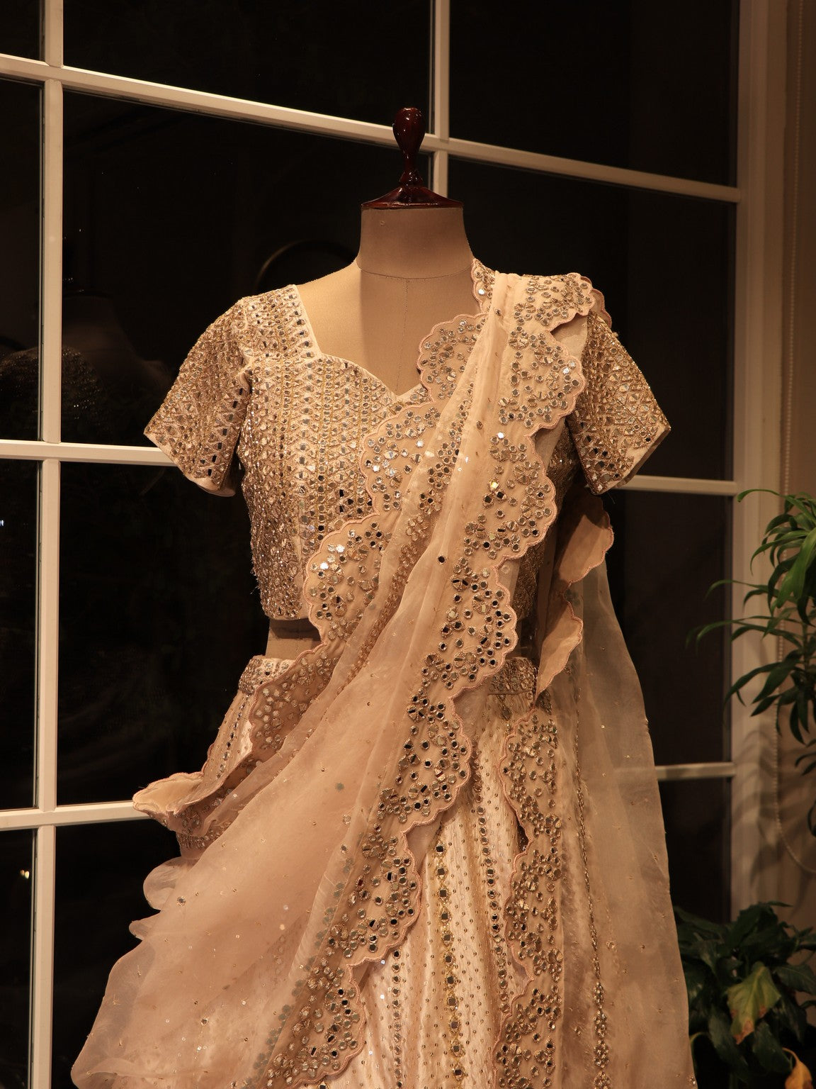 Champagne gold tissue mirror lehenga set