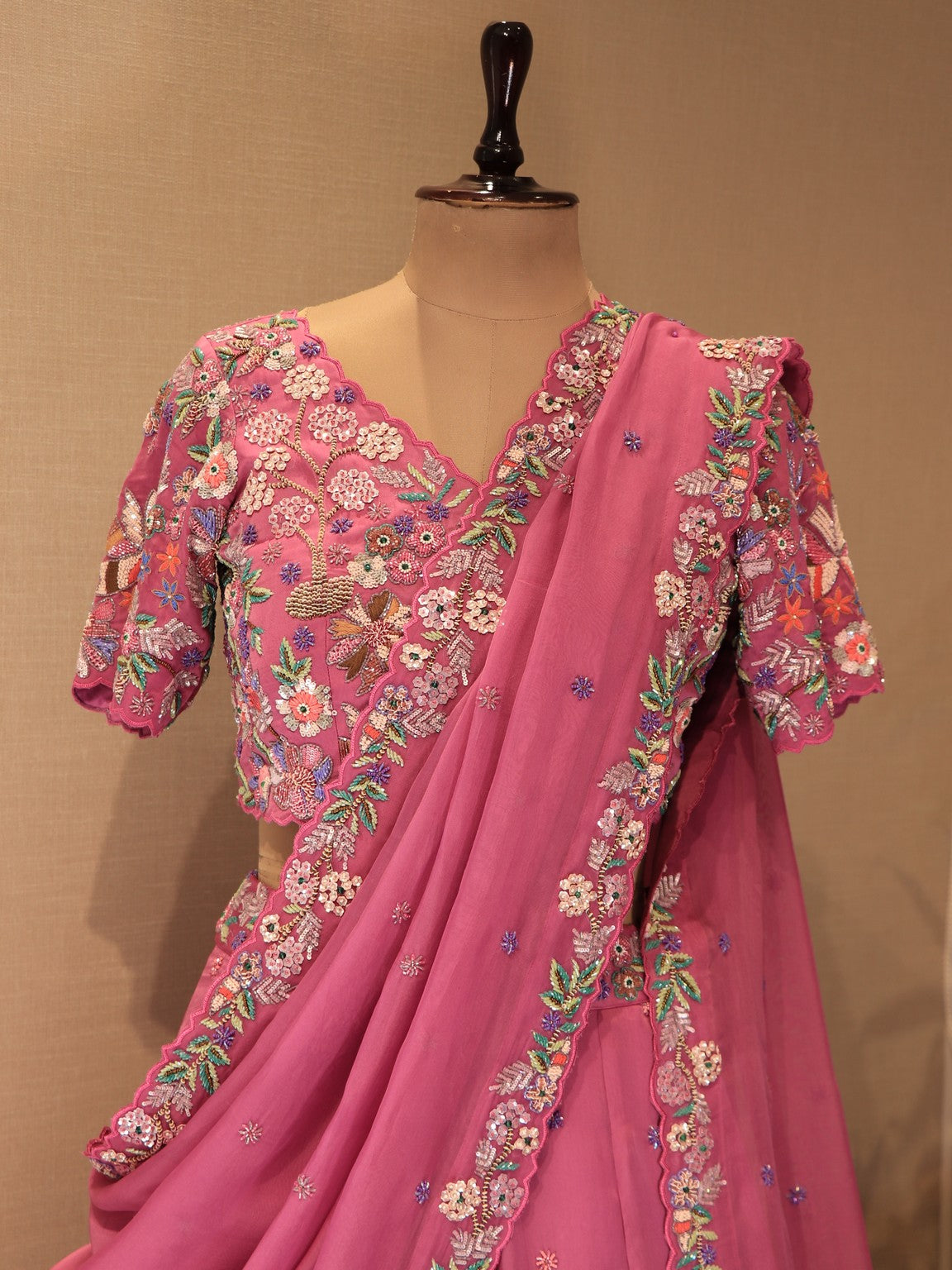 Magenta pink peacock lehenga set