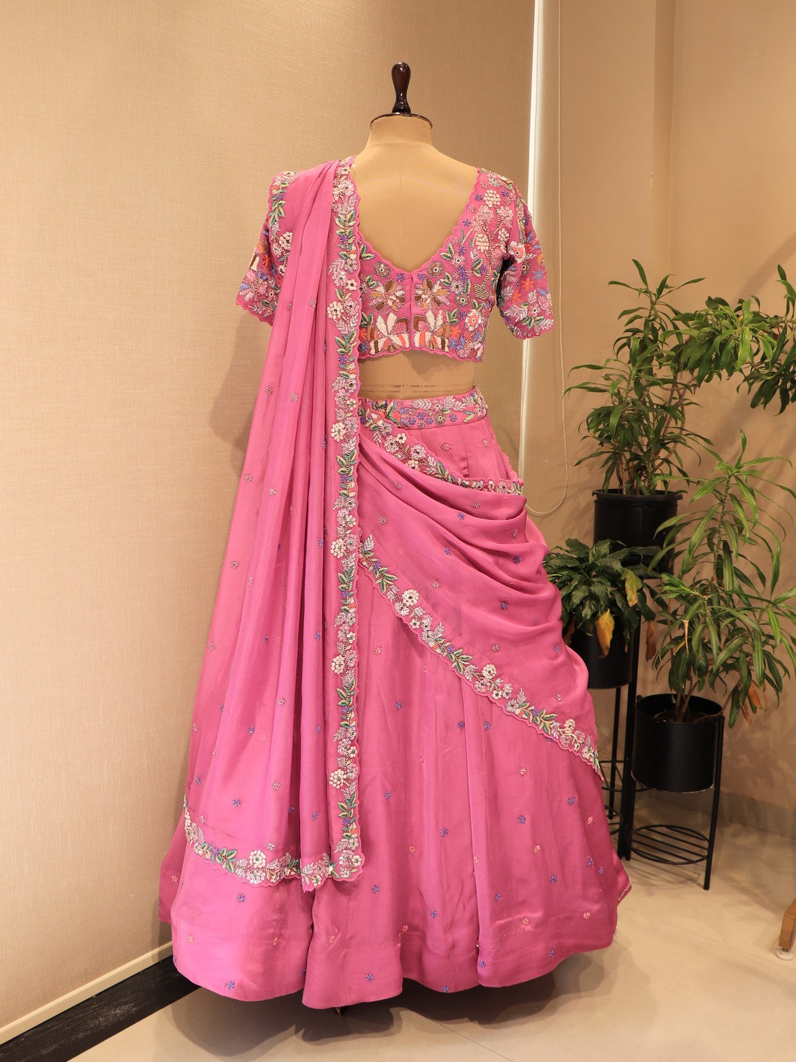 Magenta pink peacock lehenga set