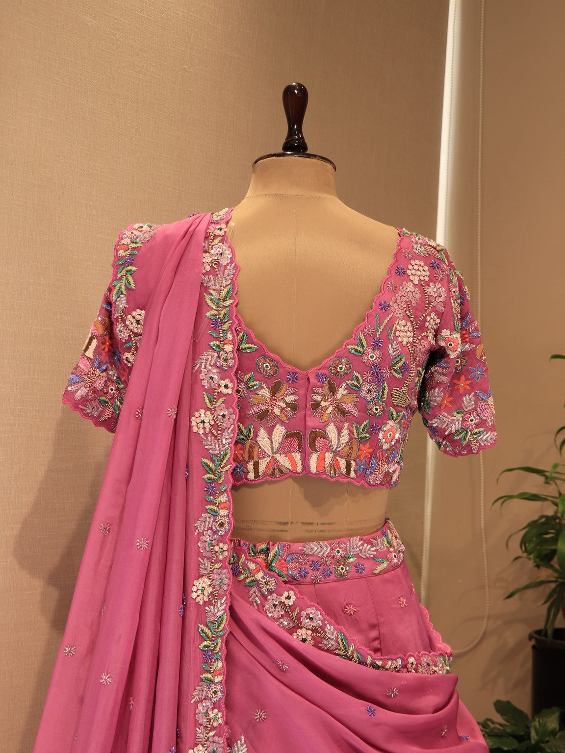 Magenta pink peacock lehenga set