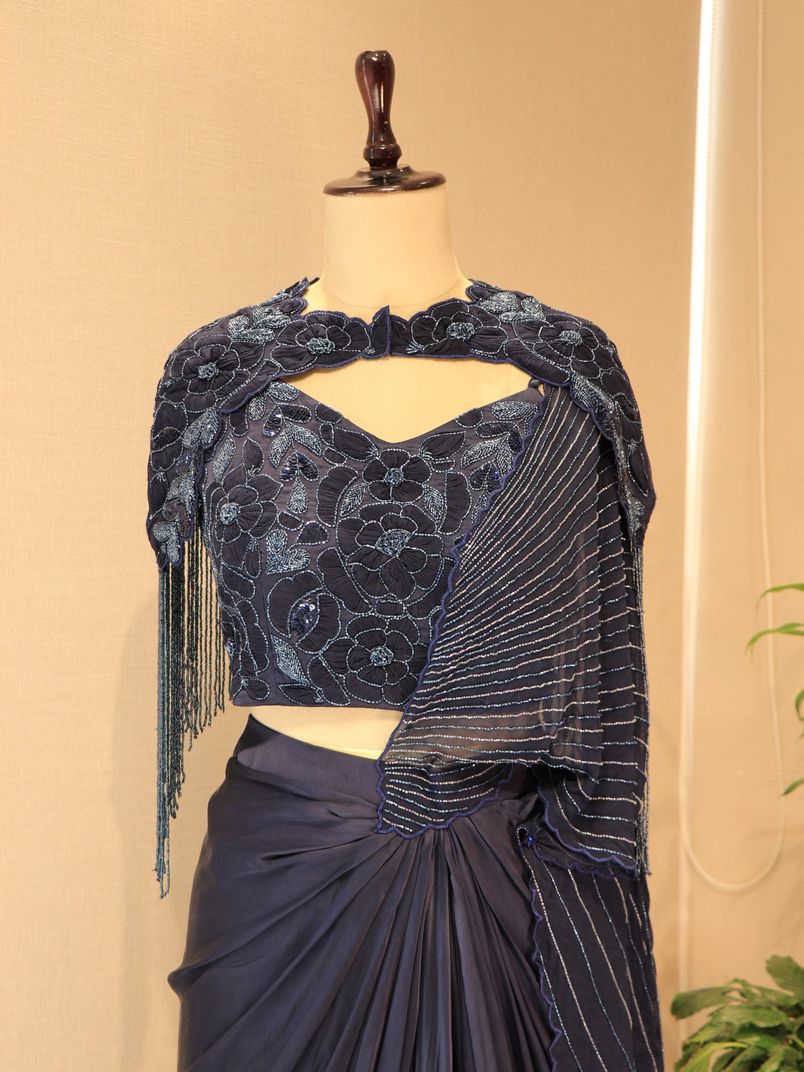 Navy Blue drape saree