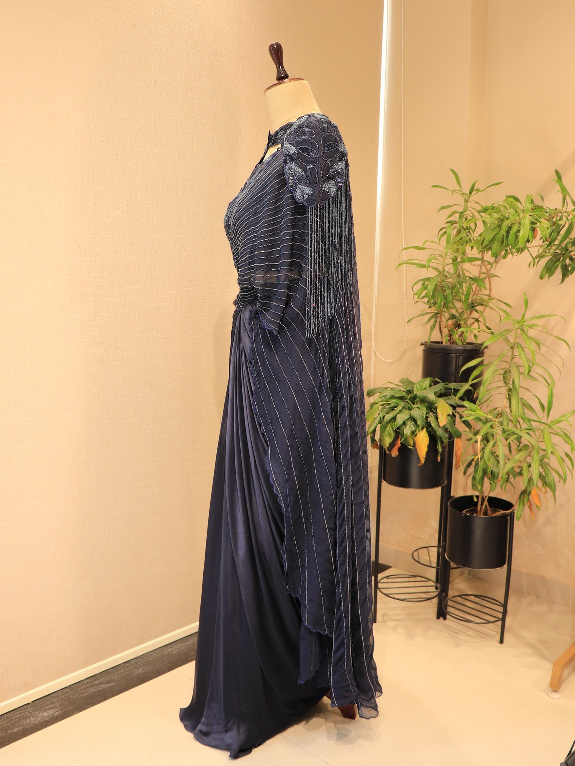 Navy Blue drape saree