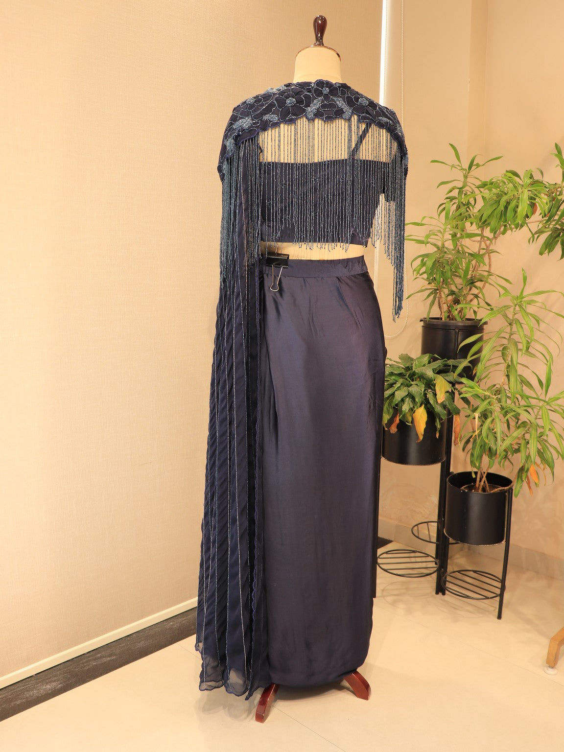 Navy Blue drape saree
