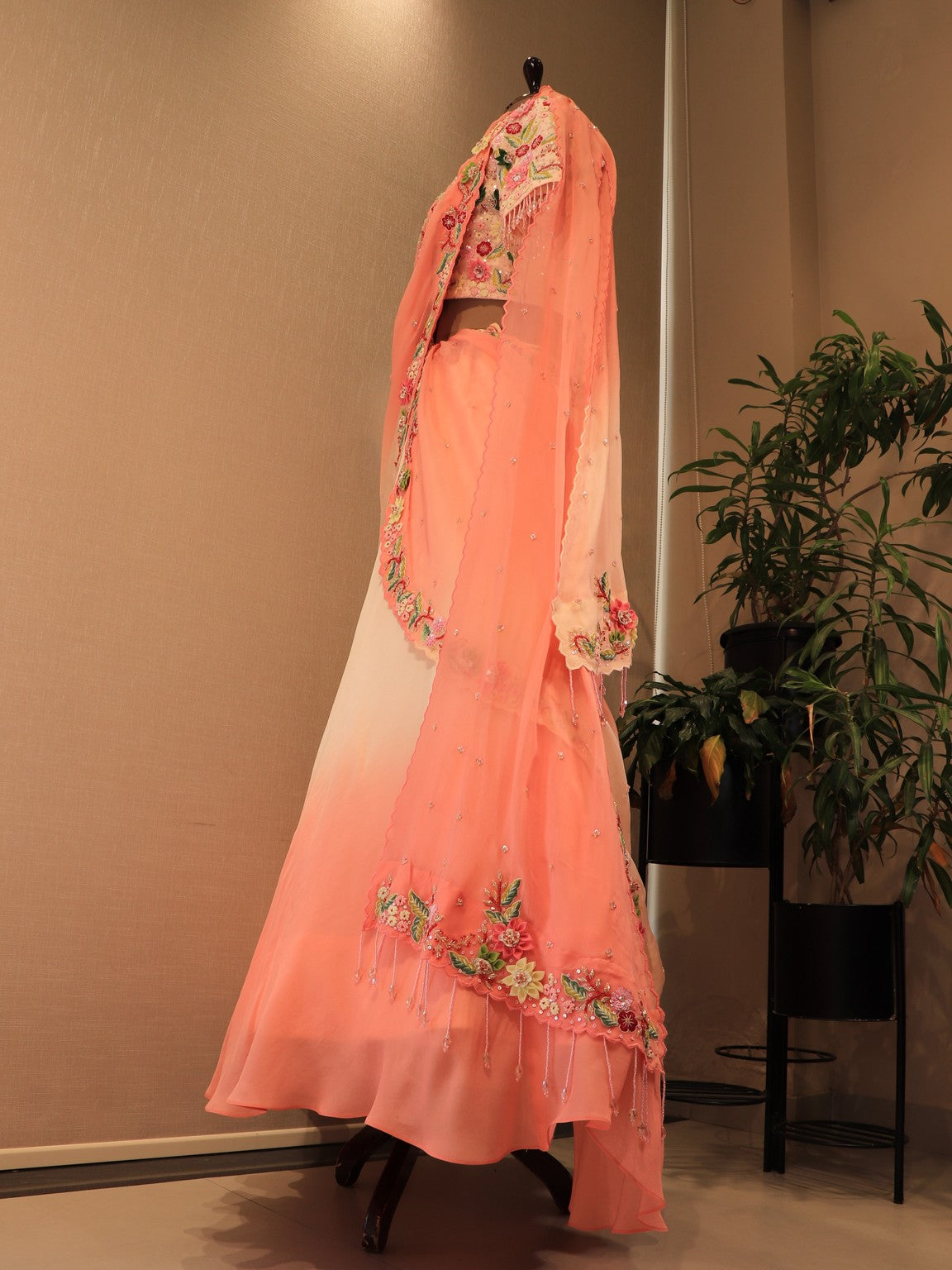 Peach drape lehenga set