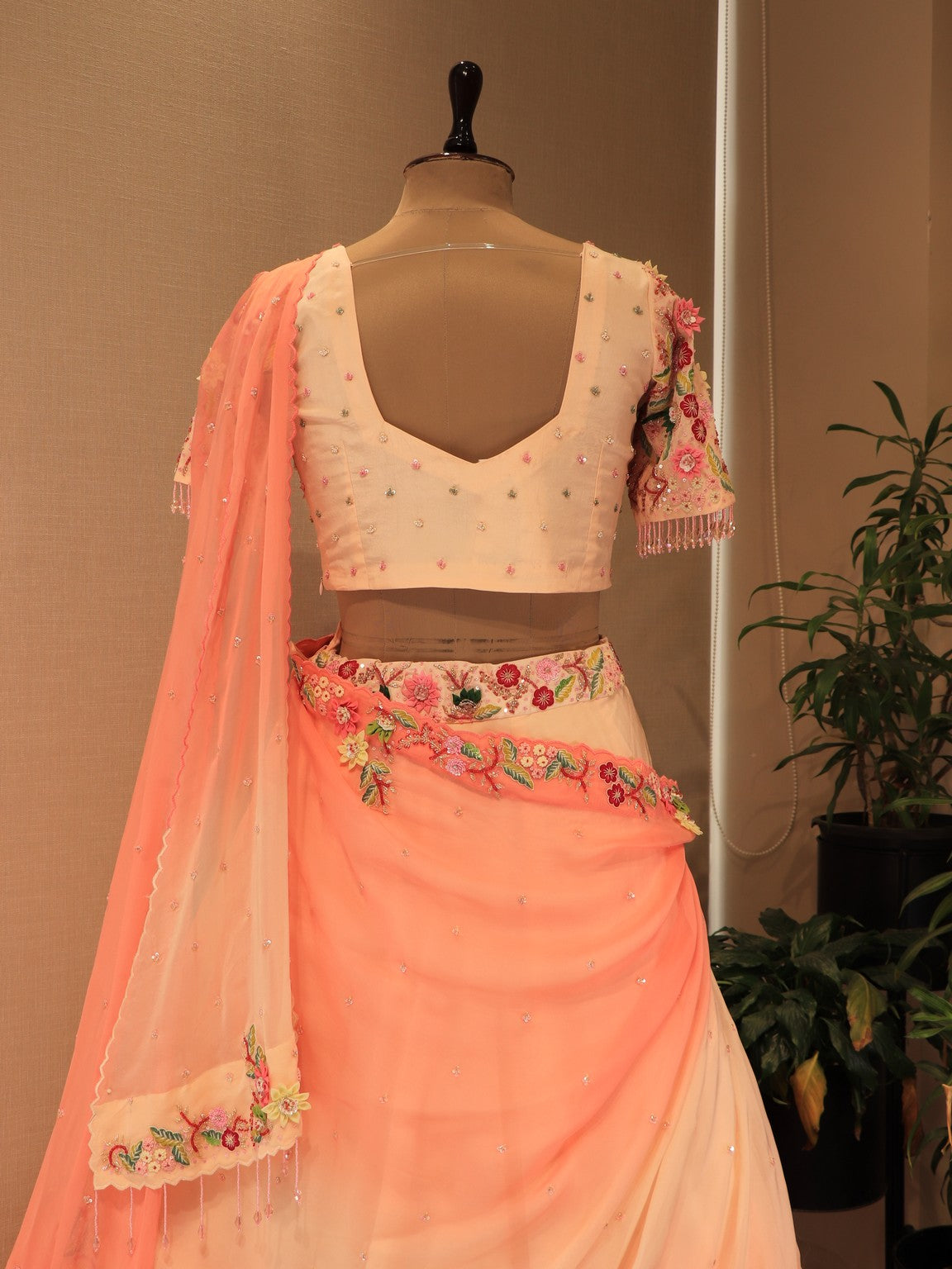 Peach drape lehenga set