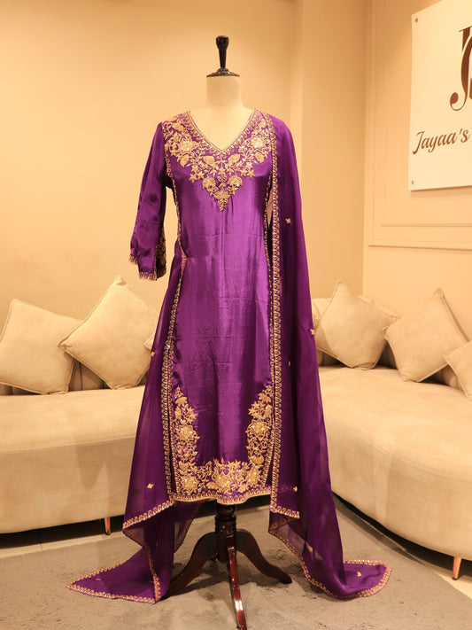 Deep purple marodi kurta pants dupatta