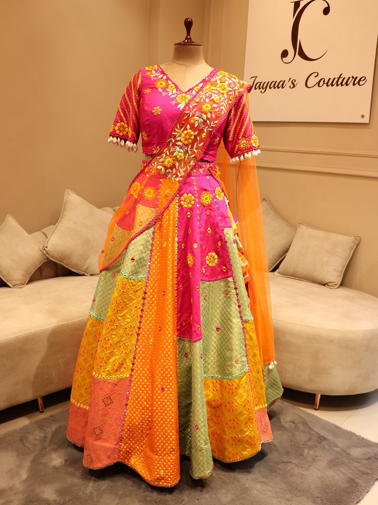 Rani Orange multi shaded lehenga