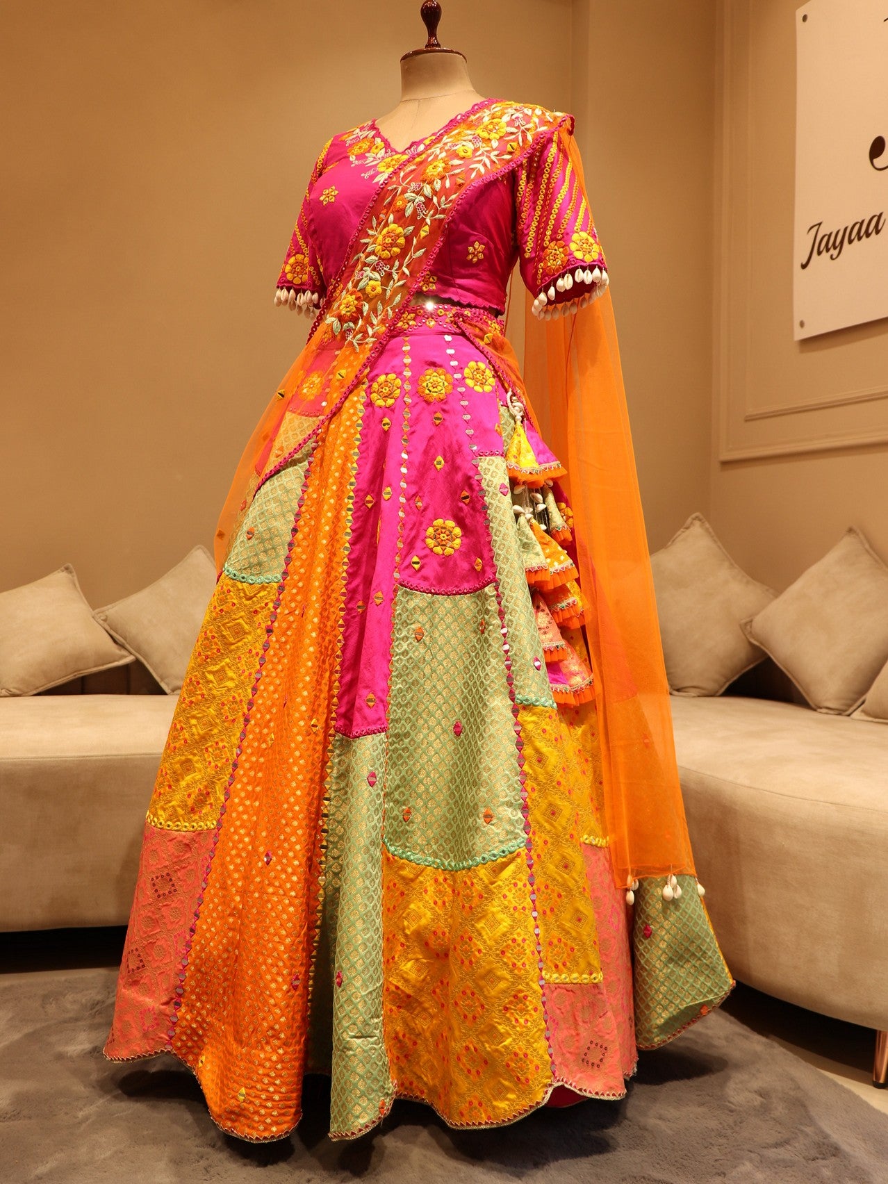 Rani Orange multi shaded lehenga