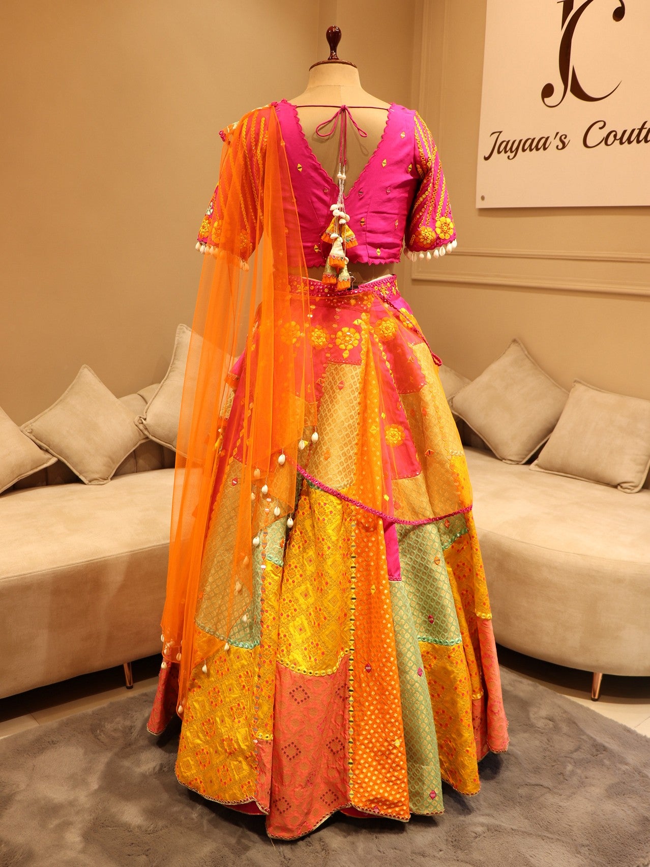 Rani Orange multi shaded lehenga