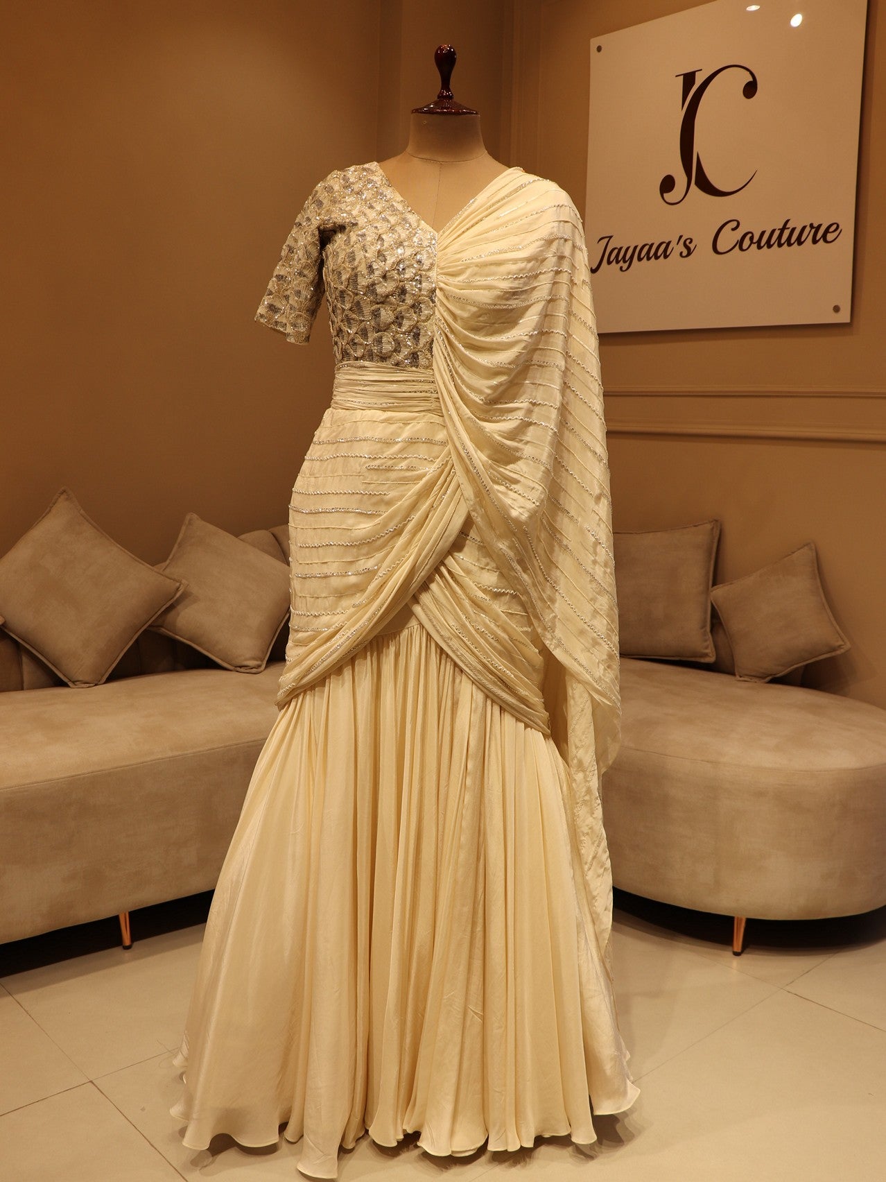 Pearl white drape gown