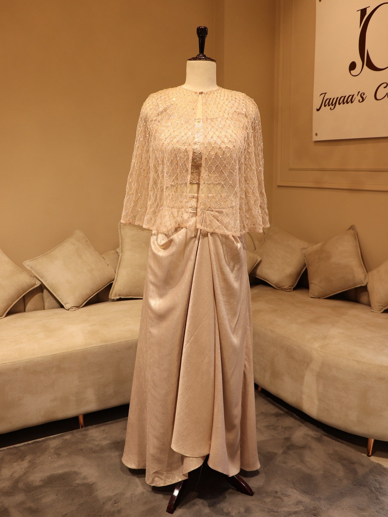 Metallic peach crop top with cape