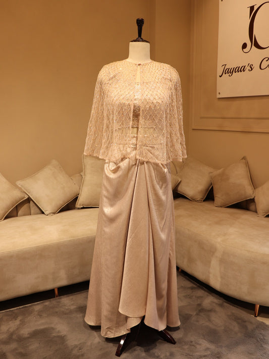 Metallic peach crop top with cape