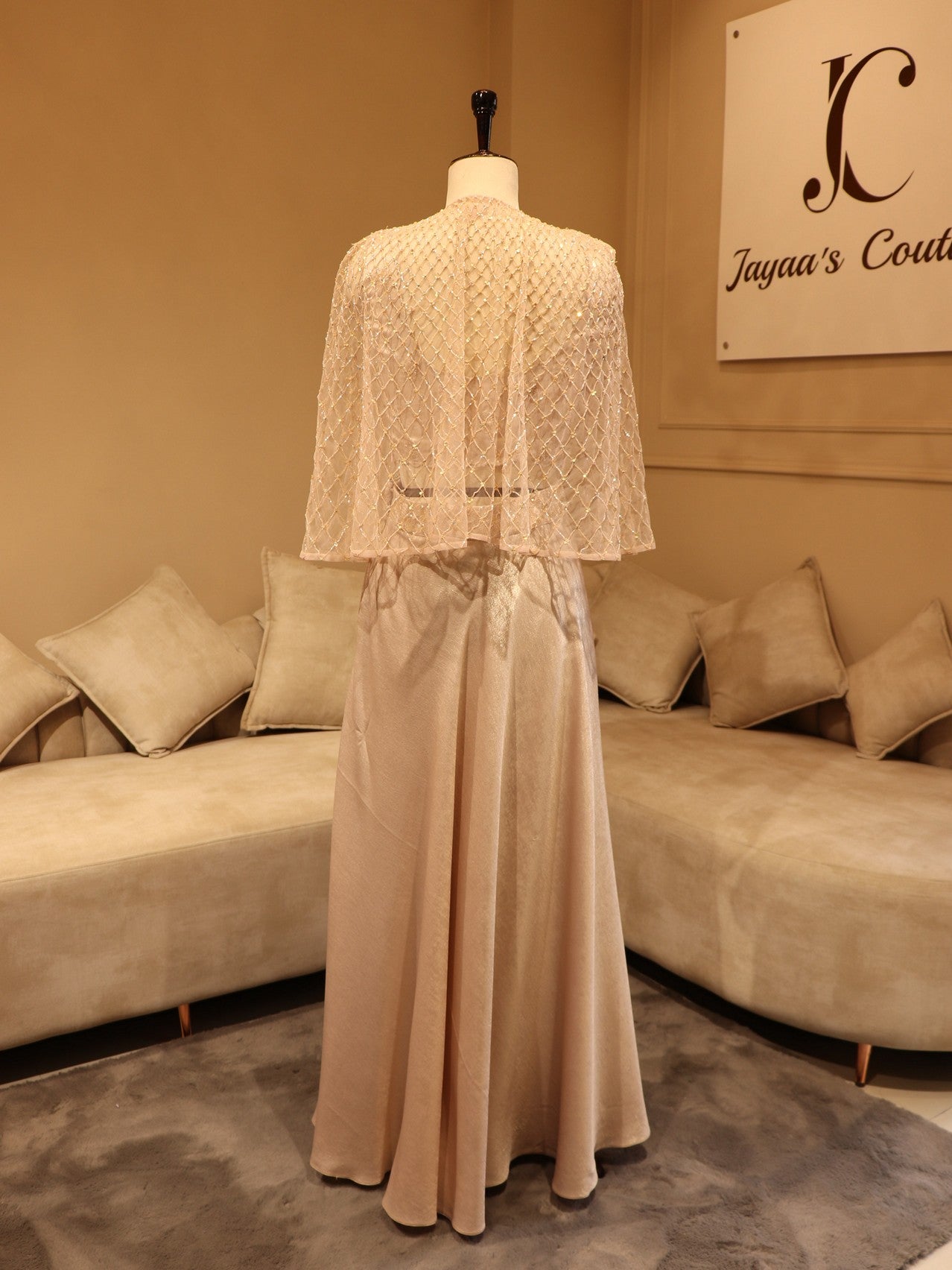 Metallic peach crop top with cape