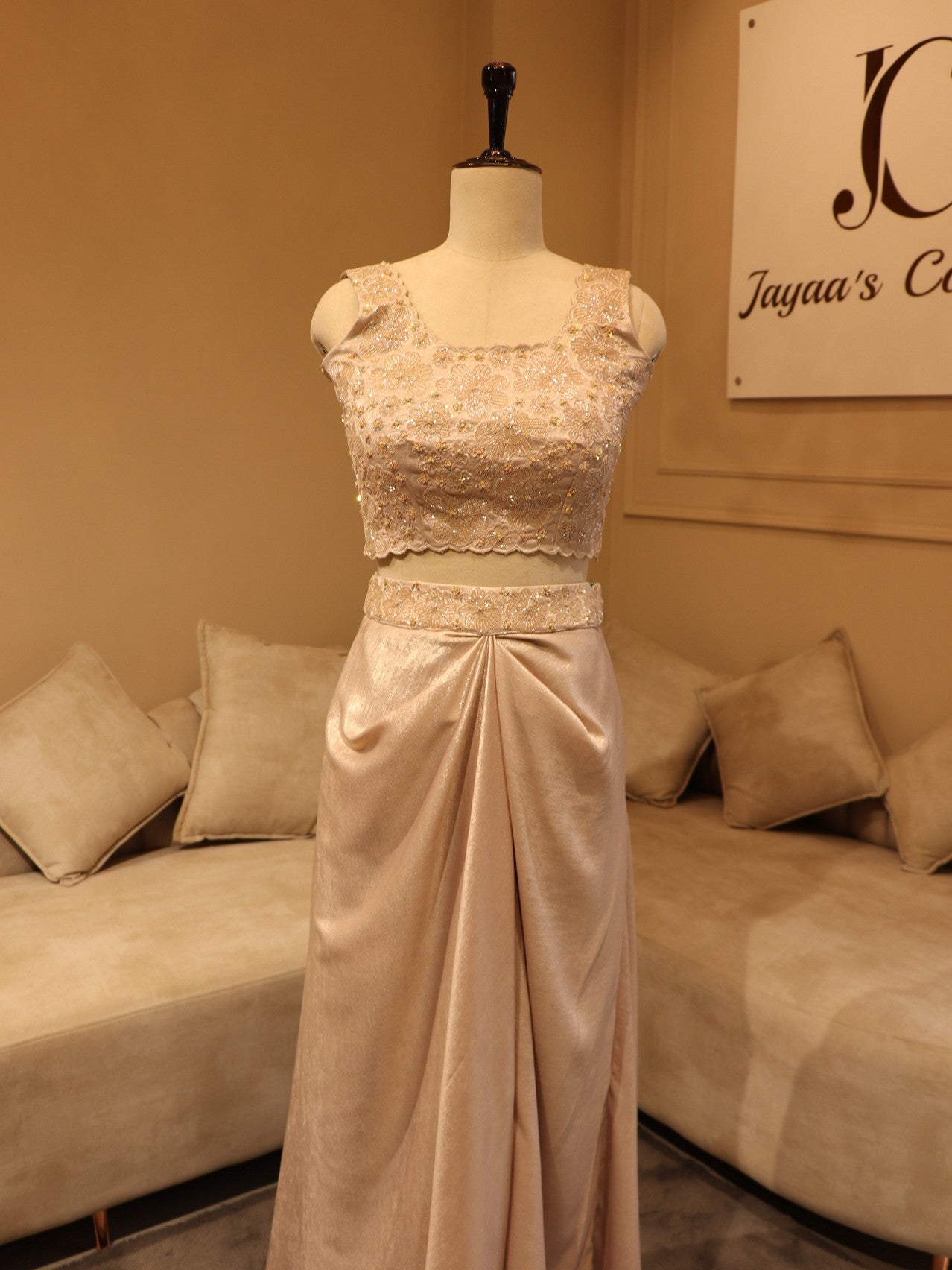 Metallic peach crop top with cape