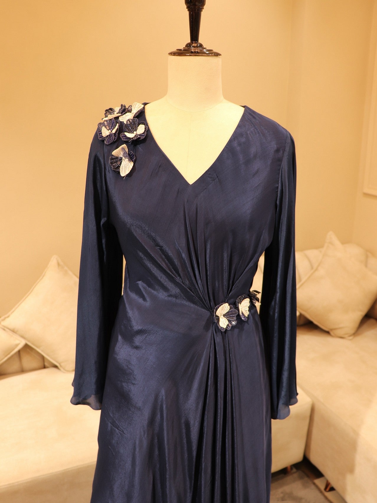 Navy blue drape gown