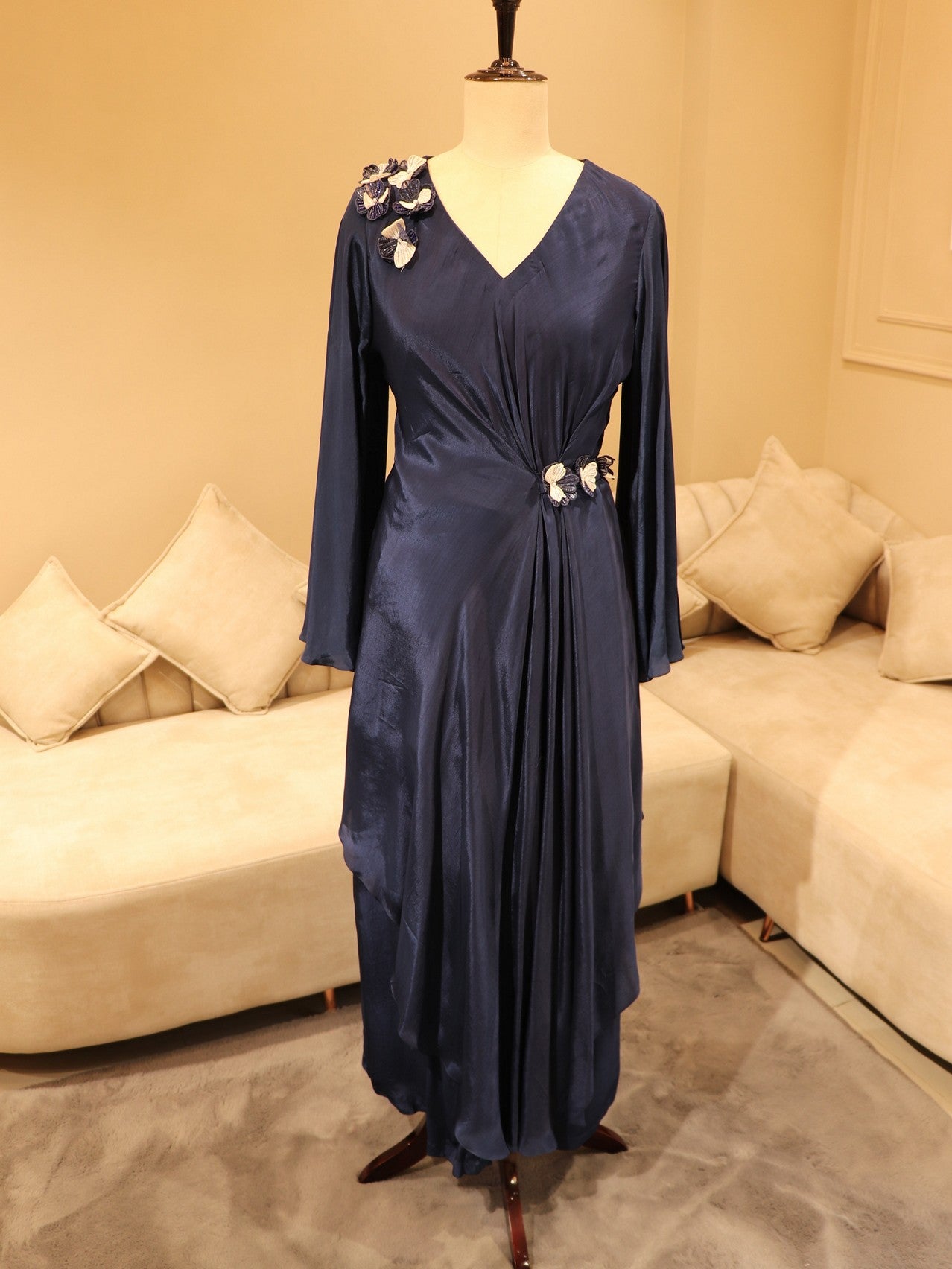 Navy blue drape gown